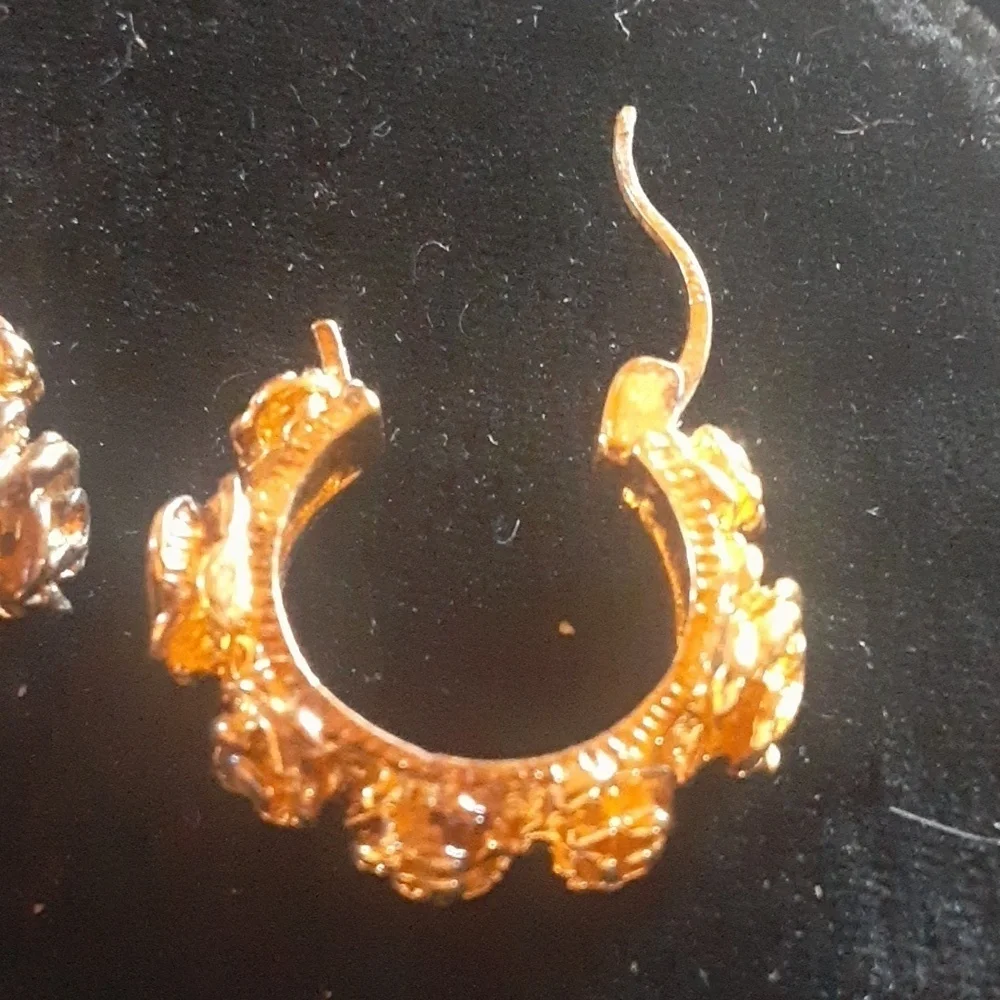 Elegant Gold Tone Hoop Earrings with Rose Design